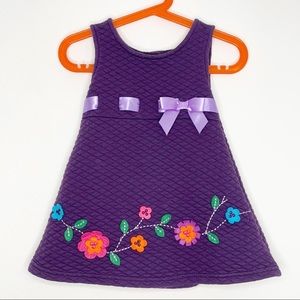 Blueberi Boulevard Purple Quilted Dress with Floral Accents